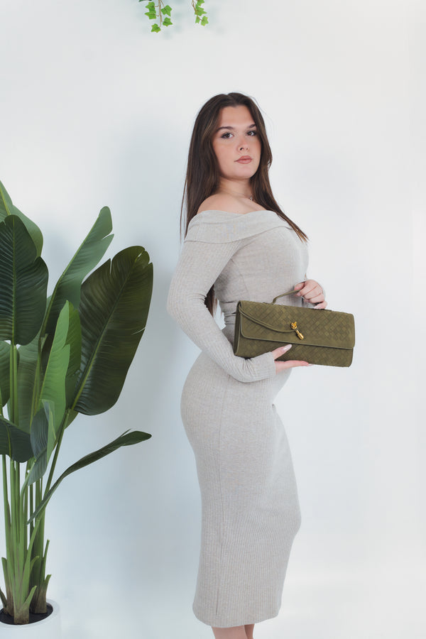 Elisabetta Suede Woven Bag - Olive Green