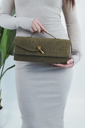 Elisabetta Suede Woven Bag - Olive Green