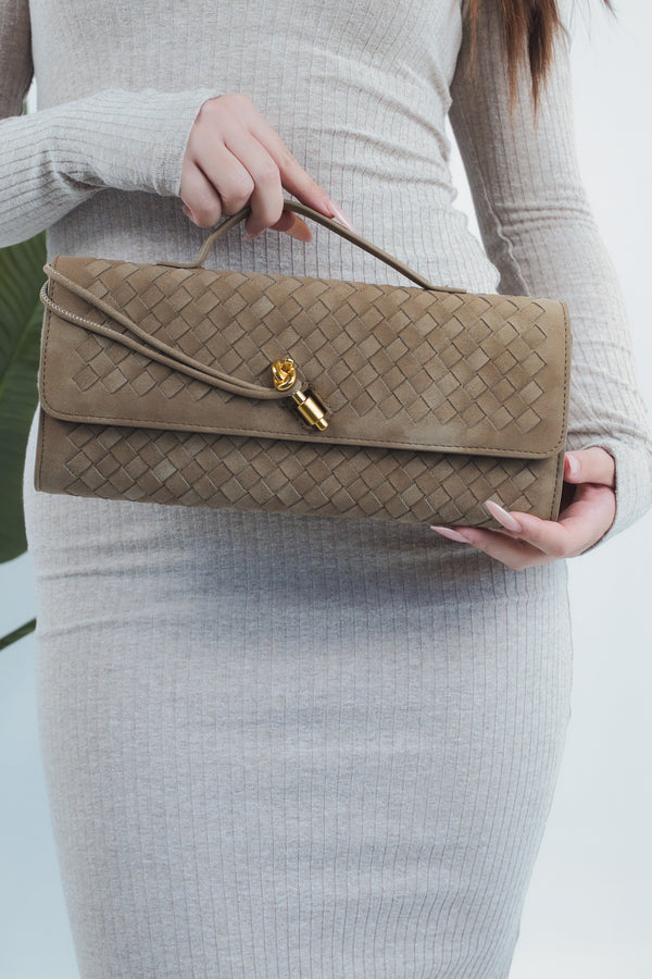Elisabetta Suede Woven Bag - Hezelnut