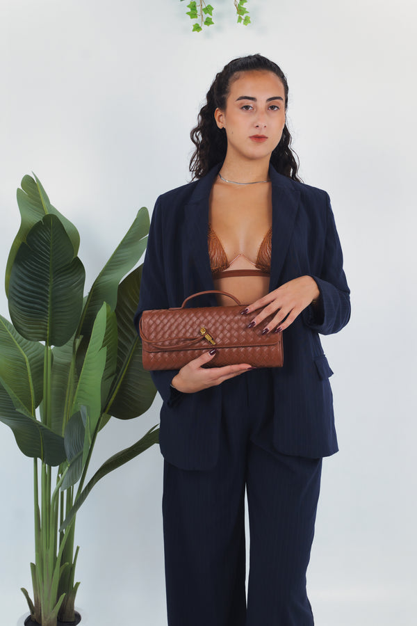 Elisabetta Woven Clutch - Light Brown