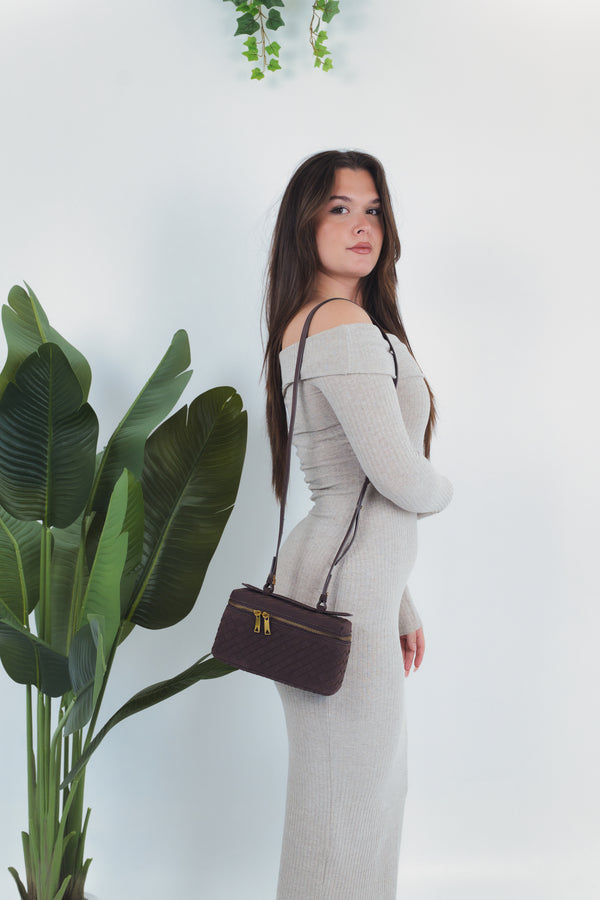 Cassandra Suede Woven Bag - Coffee