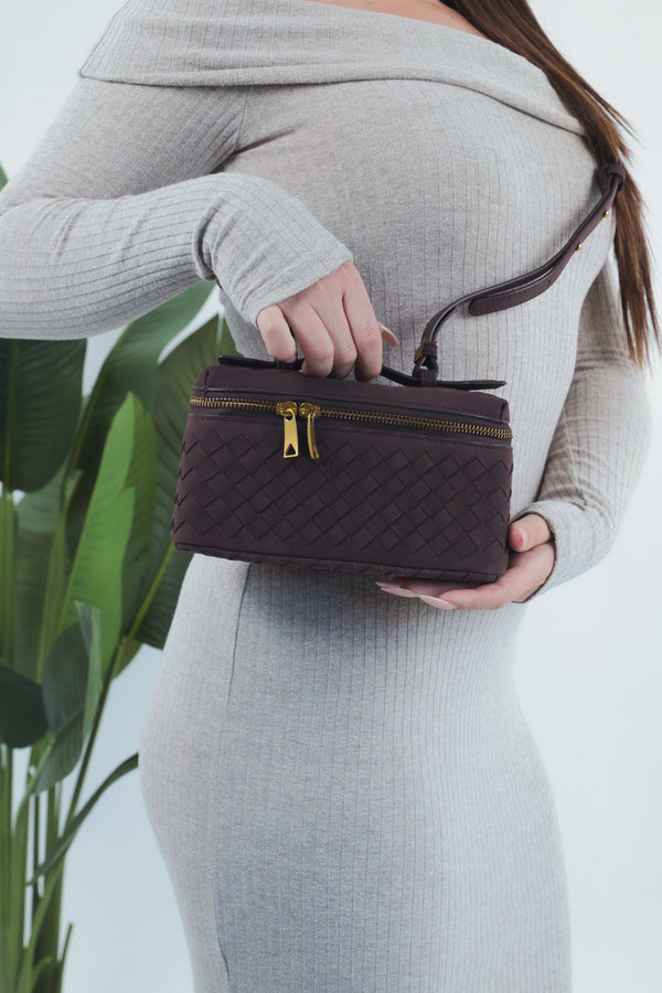 Cassandra Suede Woven Bag - Coffee
