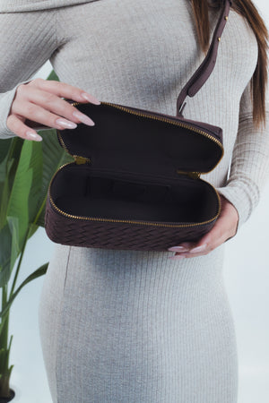 Cassandra Suede Woven Bag - Coffee