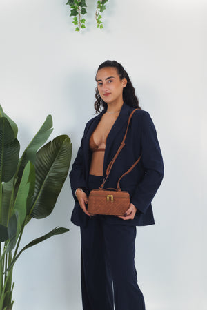 Cassandra Suede Woven Bag - Caramel