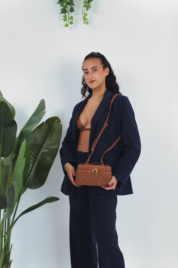 Cassandra Suede Woven Bag - Caramel