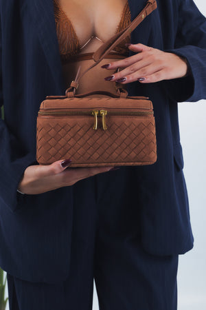 Cassandra Suede Woven Bag - Caramel