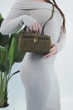 Cassandra Suede Woven Bag - Olive Green