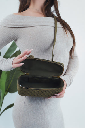 Cassandra Suede Woven Bag - Olive Green