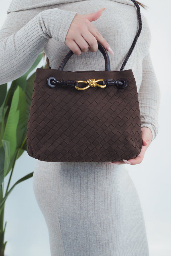 Sabrina Suede Woven Bag - Coffee