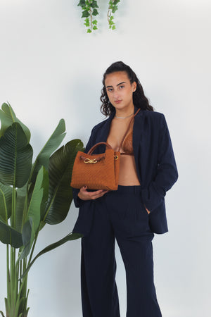 Sabrina Suede Woven Bag - Caramel