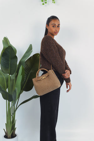 Sabrina Suede Woven Bag - Hezelnut