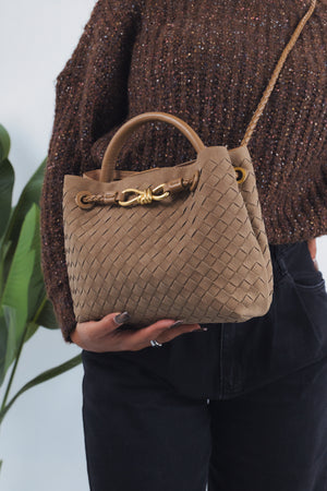 Sabrina Suede Woven Bag - Hezelnut