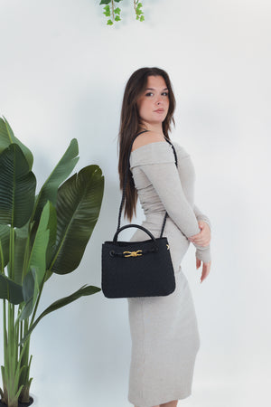 Sabrina Suede Woven Bag - Black