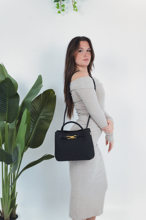 Sabrina Suede Woven Bag - Black