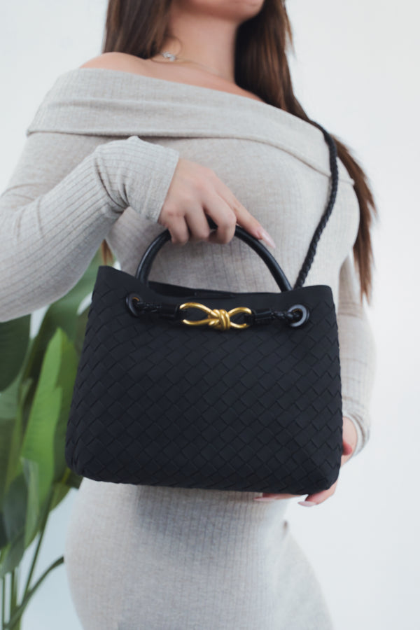 Sabrina Suede Woven Bag - Black