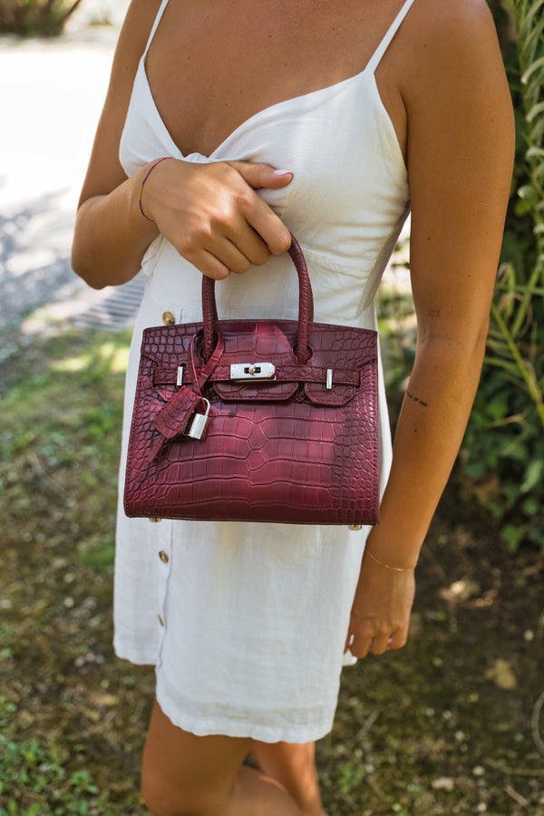 Brigitte 20 Croco Handbags - Burgundy