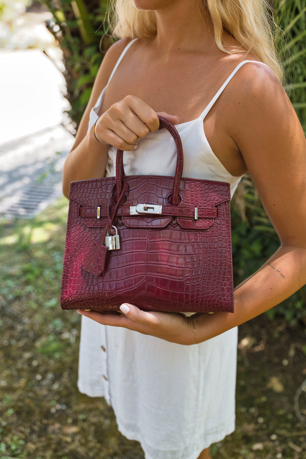 Brigitte 25 Croco Handbags - Burgundy