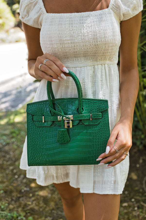 Brigitte 25 Croco Handbags - Pine Green