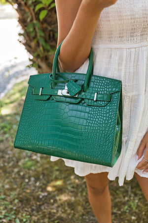 Brigitte 30 Croco Handbags - Pine Green