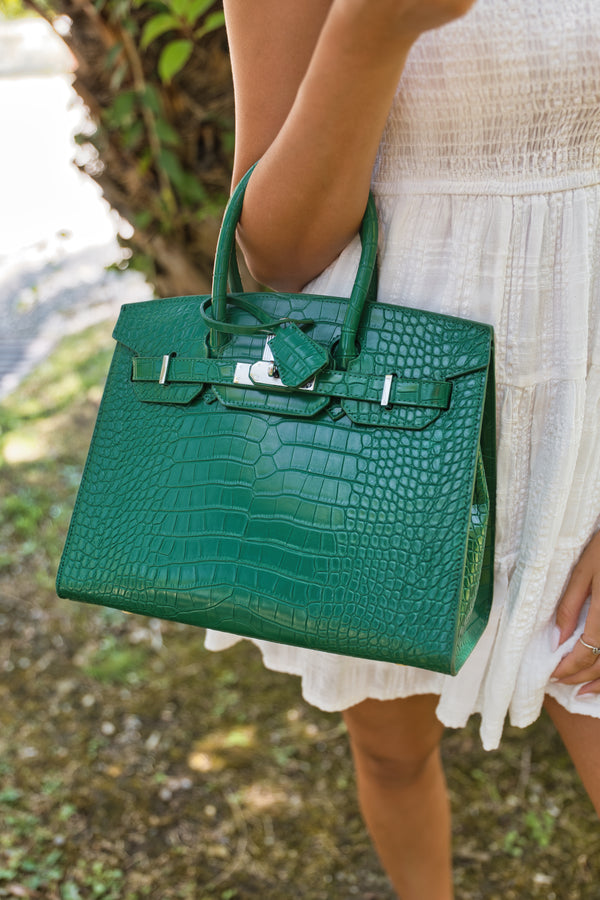 Brigitte 30 Croco Handbags - Pine Green