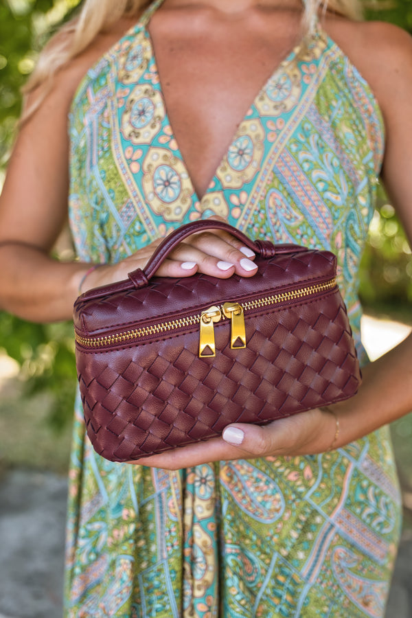 Cassandra Small Woven Bag - Burgundy