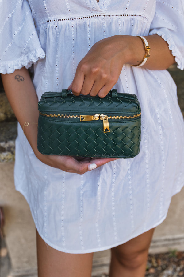 Cassandra Small Woven Bag - Pine Green