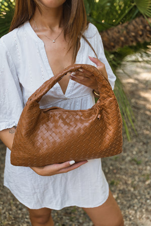 Elena Woven Tote Bag - Light Brown