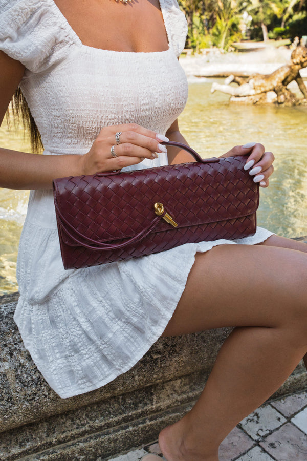 Elisabetta Woven Clutch - Burgundy