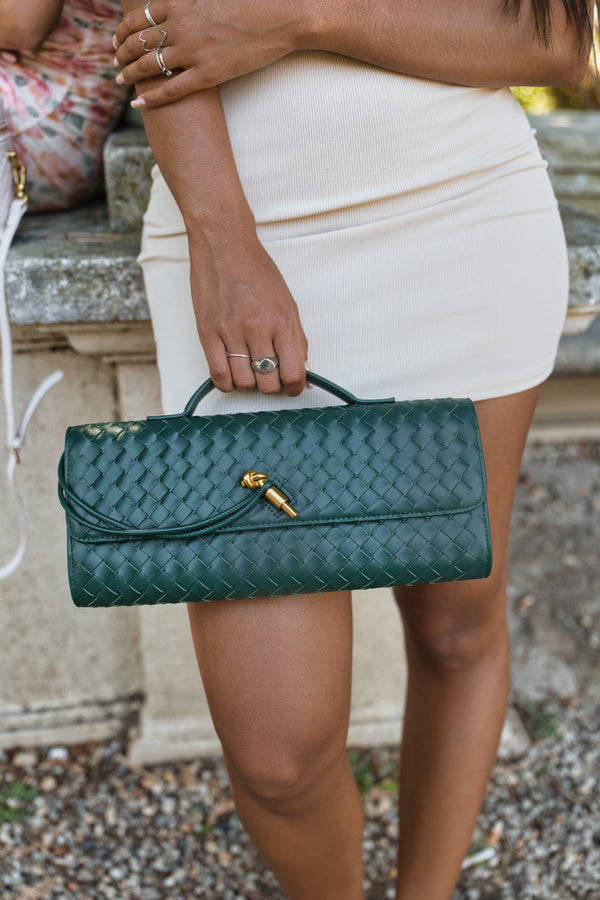Elisabetta Woven Clutch - Pine Green