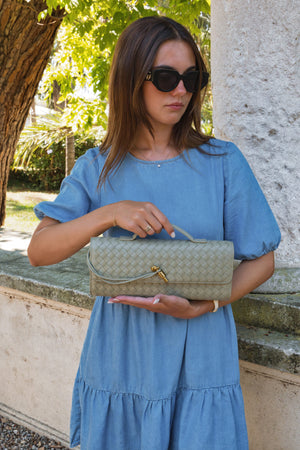 Elisabetta Woven Clutch - Travertine Green