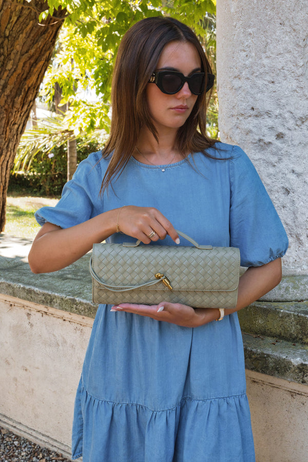 Elisabetta Woven Clutch - Travertine Green