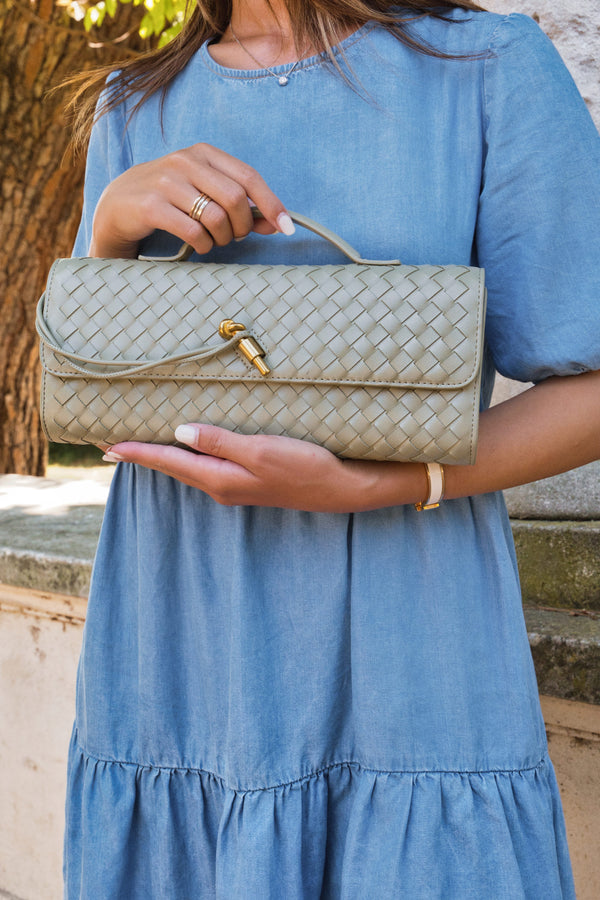Elisabetta Woven Clutch - Travertine Green
